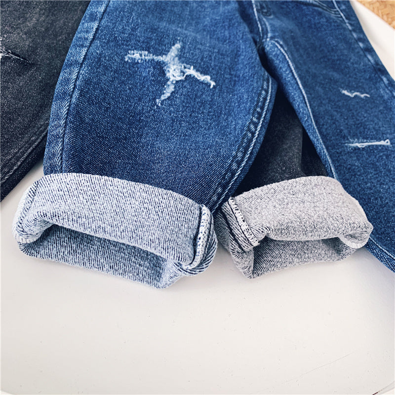 Boys Fleece Jeans Straight Trousers Trendy Children s Clothing