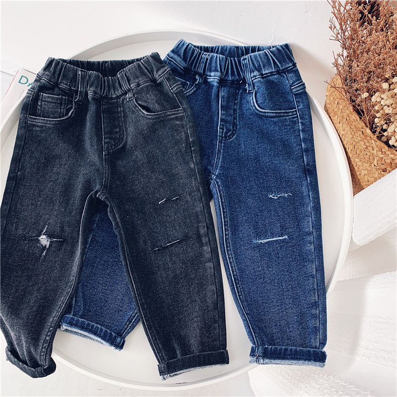 Boys Fleece Jeans Straight Trousers Trendy Children s Clothing