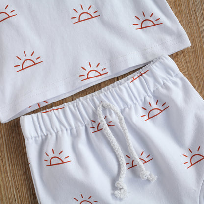 New Sun Print Short-sleeved T-shirt Shorts