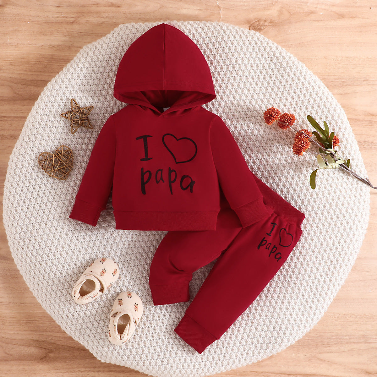 New Baby Love Letter Printed Hoodie Trousers Set