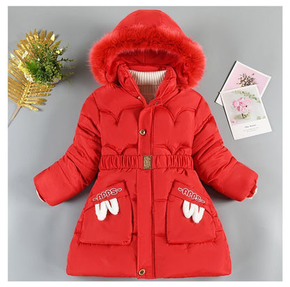 Mid-length Fleece Waisted Large Fur Collar Cotton Coat