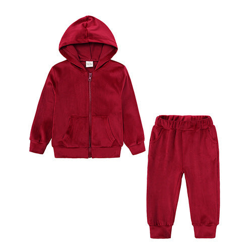 Children's Gold Velvet Long Sleeved Hoodie And Pants Set