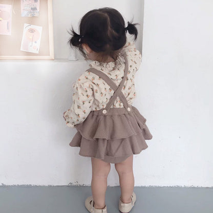 Baby Girl Clothes Spring Summer Linen Cotton Girls Floral Pullover Top Shirt Vintage Suspender Romper Dress Newborn Baby Outfits