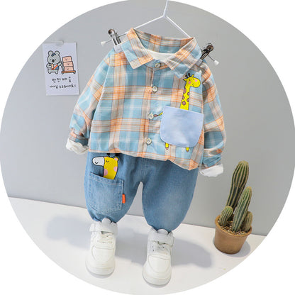 Two-piece Check cCotton Shirt For Kids