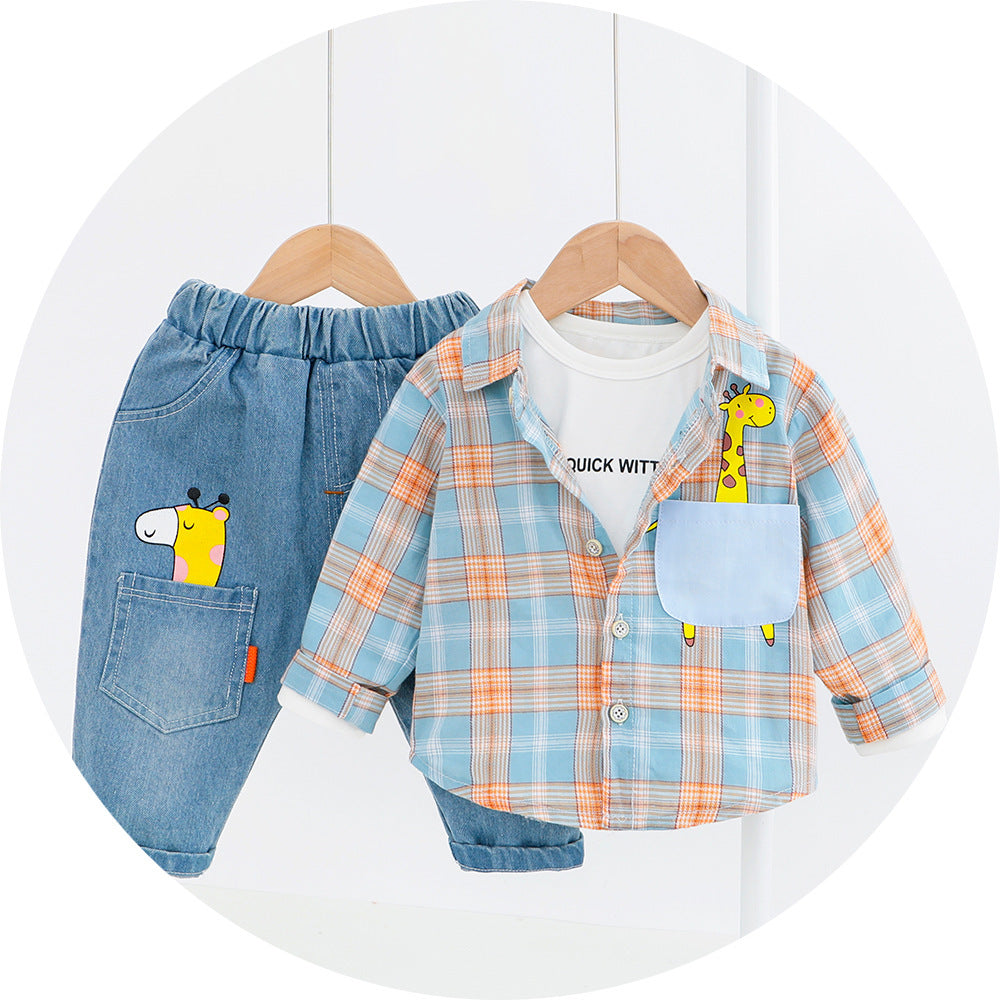 Two-piece Check cCotton Shirt For Kids