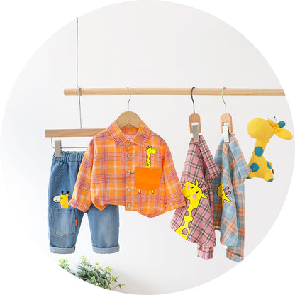 Two-piece Check cCotton Shirt For Kids