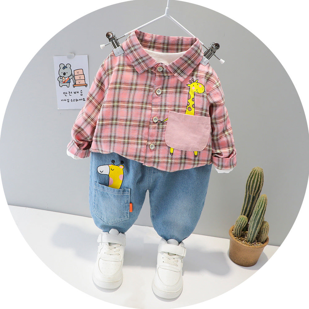 Two-piece Check cCotton Shirt For Kids