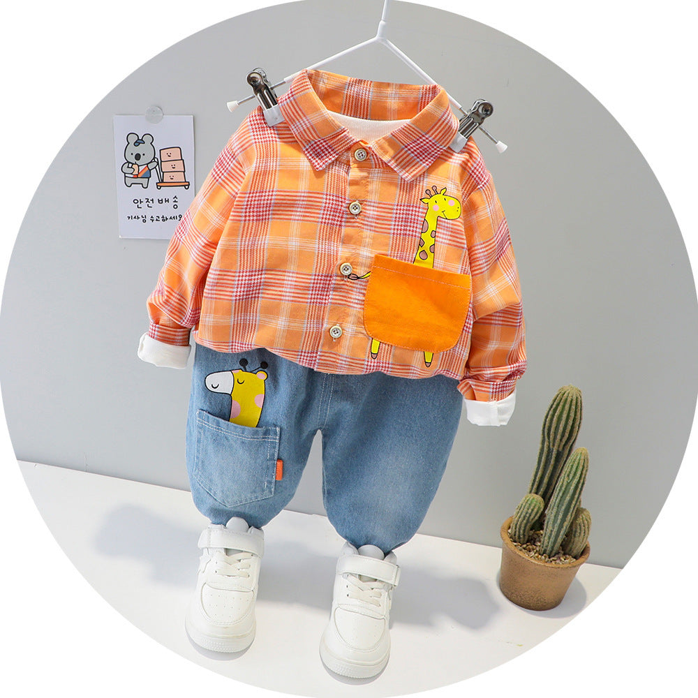 Two-piece Check cCotton Shirt For Kids