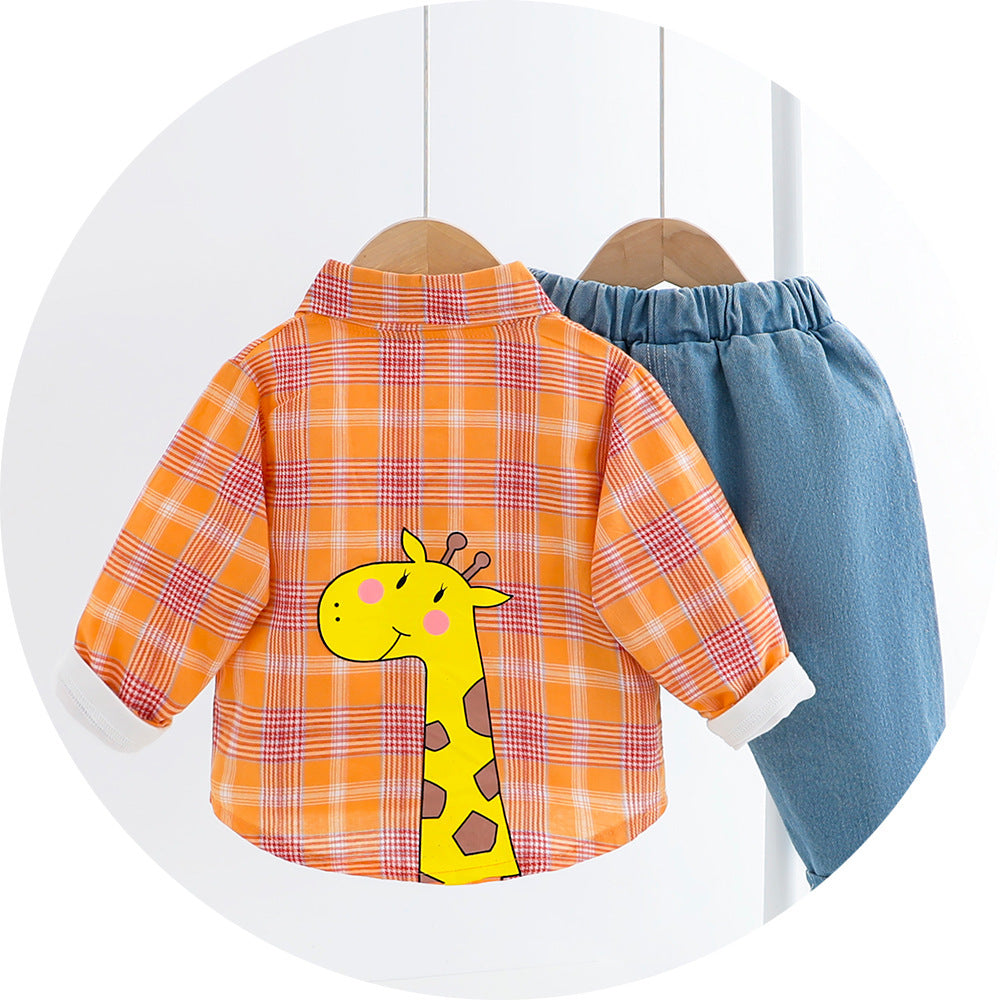 Two-piece Check cCotton Shirt For Kids