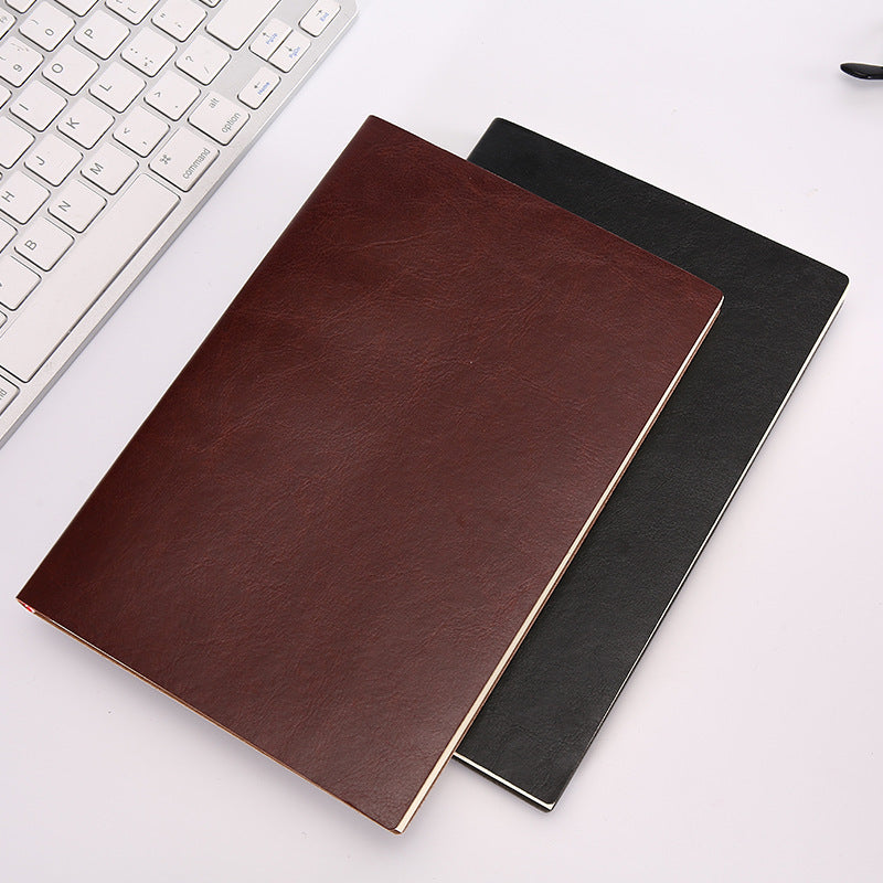 A5 Soft Leather Notebook Simple Thick B5 Large Office Meeting Notepad Creative Custom Pure Color Soft Copy