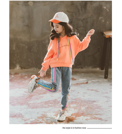 Girls" Suit Autumn Hooded Sweater Leisure Two Piece Set