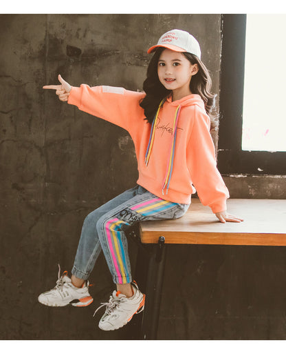 Girls" Suit Autumn Hooded Sweater Leisure Two Piece Set