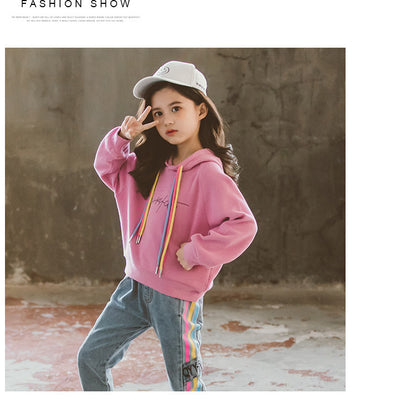 Girls" Suit Autumn Hooded Sweater Leisure Two Piece Set