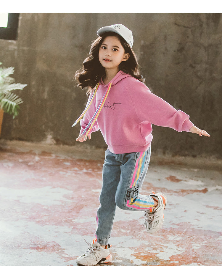 Girls" Suit Autumn Hooded Sweater Leisure Two Piece Set