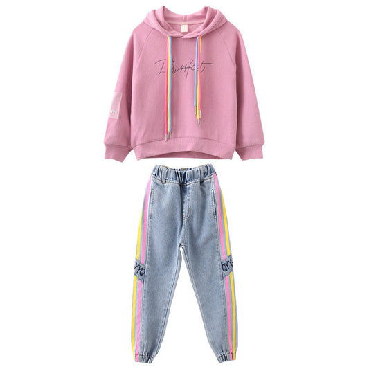 Girls" Suit Autumn Hooded Sweater Leisure Two Piece Set