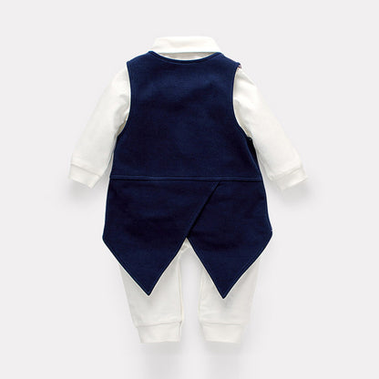 Gentleman Boys One-Piece Long Sleeve Climbing Suit Tuxedo Waistcoat Baby Boy Infant Toddler Set