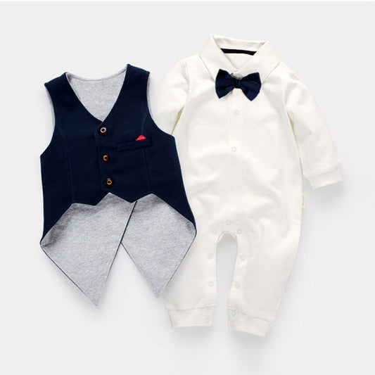 Gentleman Boys One-Piece Long Sleeve Climbing Suit Tuxedo Waistcoat Baby Boy Infant Toddler Set