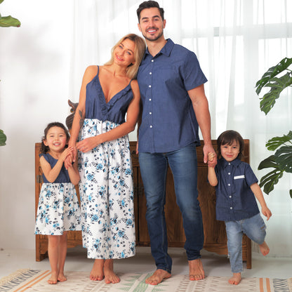 Family Matching Family Denim Sling Skirt Baby Girl Nanay Tatay Boy Boy Shirt Magulang-Anak