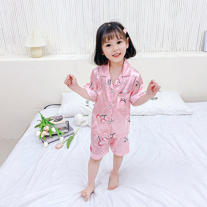 Pajama ng Bata Set Cartoon Printed Silk Home Service