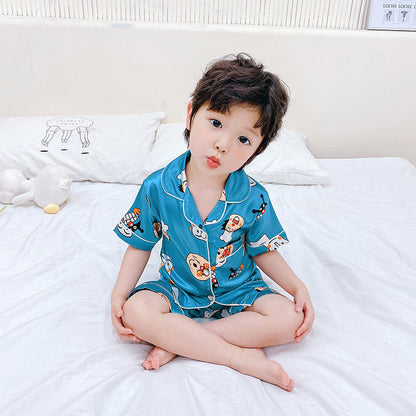 Pajama ng Bata Set Cartoon Printed Silk Home Service