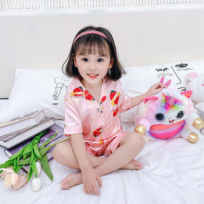 Pajama ng Bata Set Cartoon Printed Silk Home Service