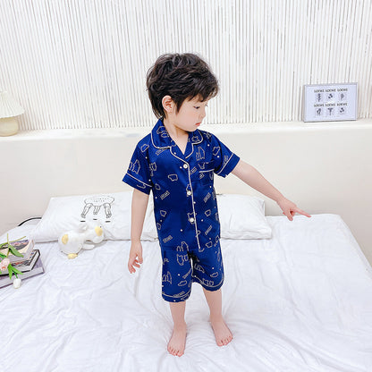 Pajama ng Bata Set Cartoon Printed Silk Home Service