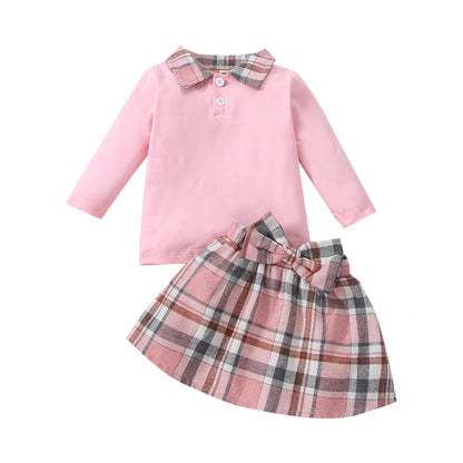 Ins New Children's Clothing Long-sleeved Shirt Plaid Skirt Suit