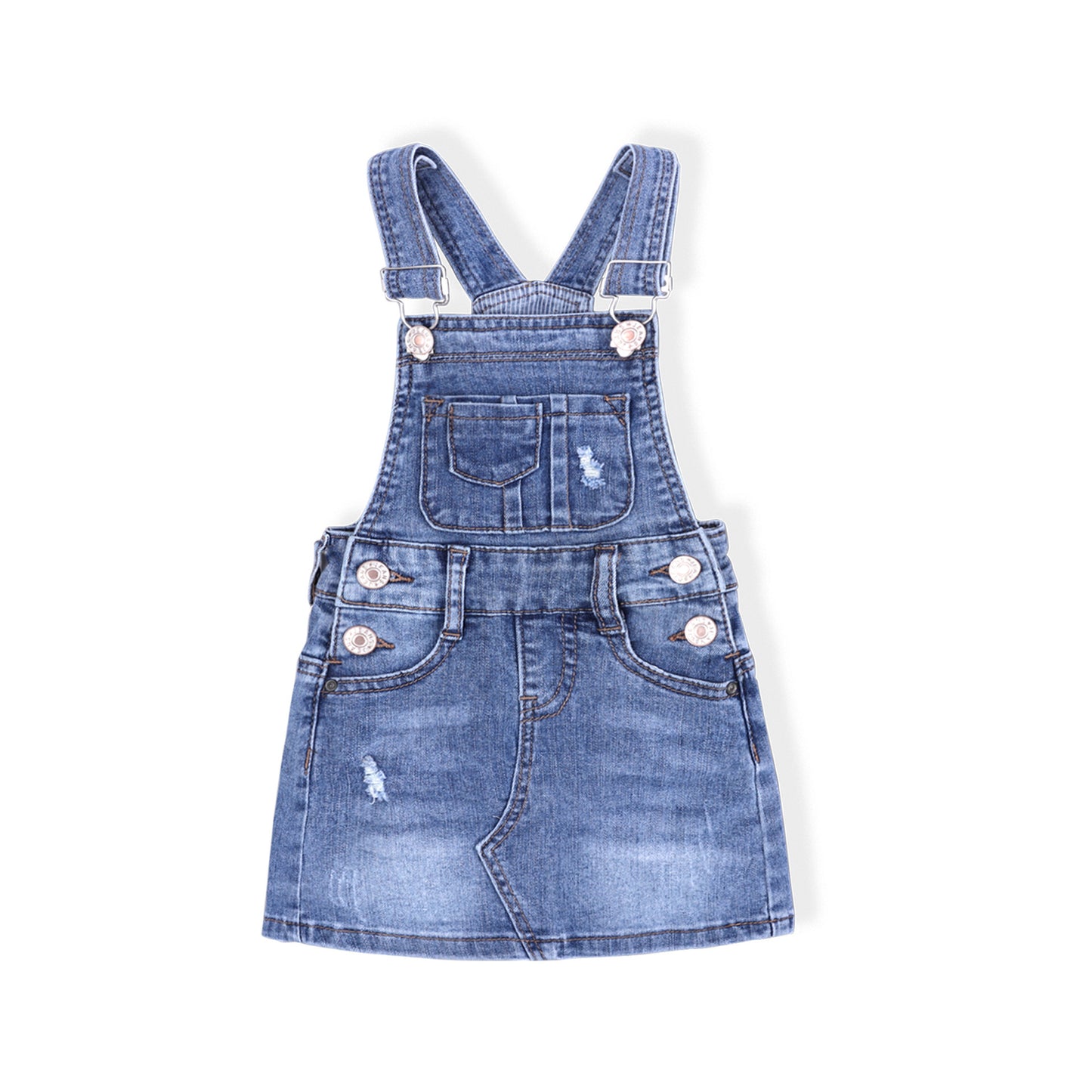 Stretch Ripped Denim Slip Dress For Baby Girls