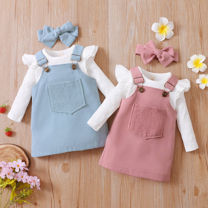 Newborn Baby Girls Autumn Clothes Set Solid Long Sleeve