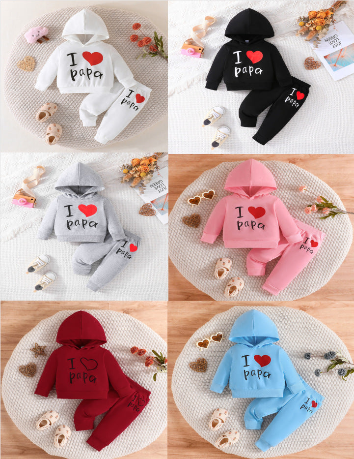 New Baby Love Letter Printed Hoodie Trousers Set