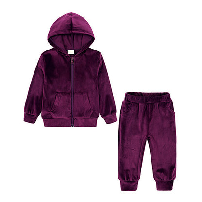 Children's Gold Velvet Long Sleeved Hoodie And Pants Set