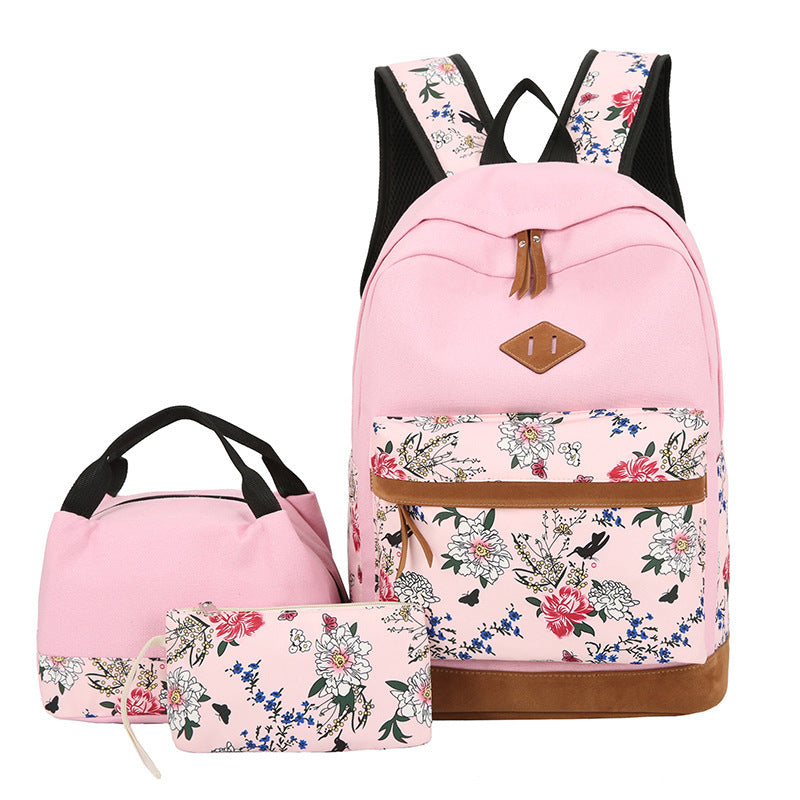 Floral Bags 3pcs Schoolbag Backpack Lunch Bag And Wallets