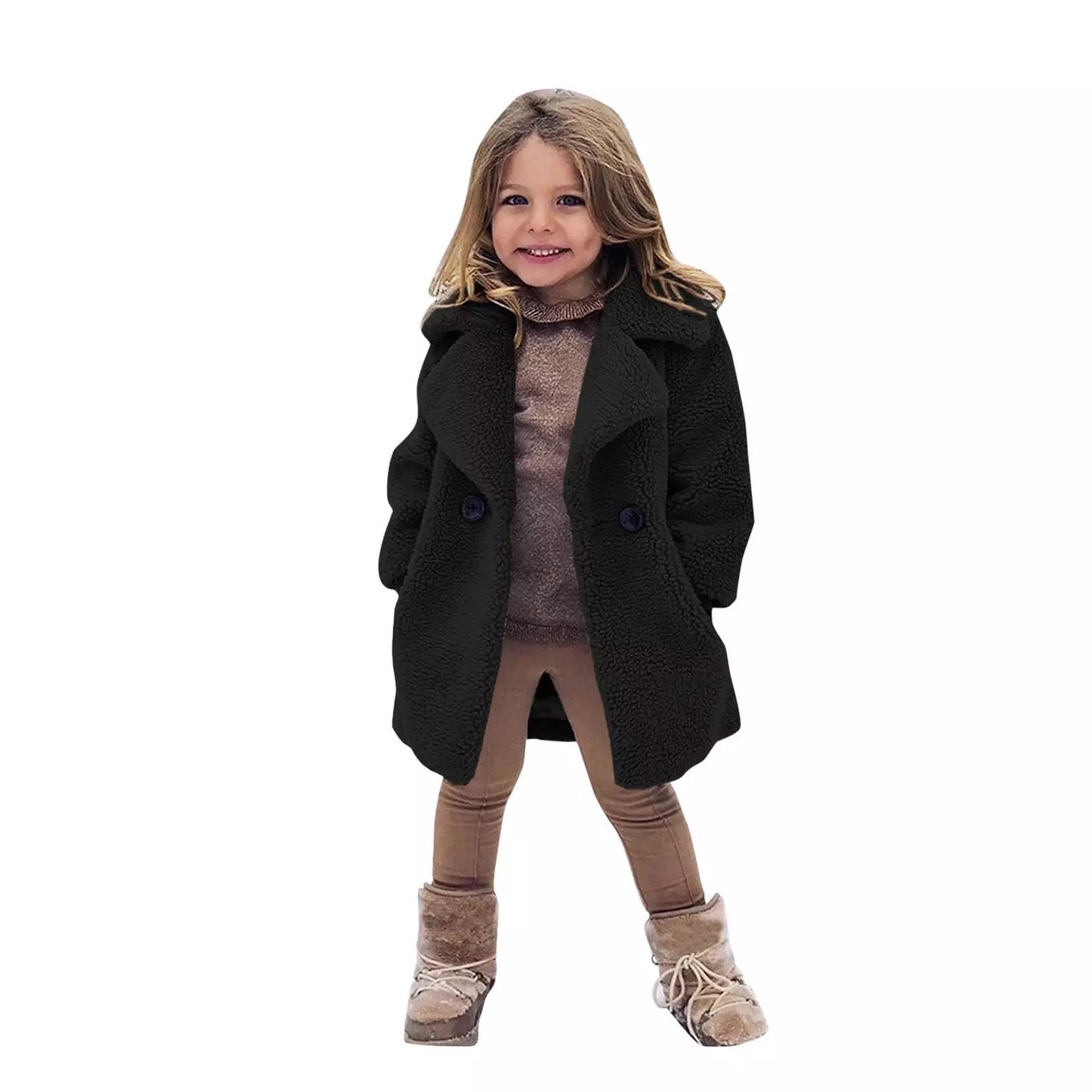 Girls' Fashion Lapel Solid Color Trench Coat