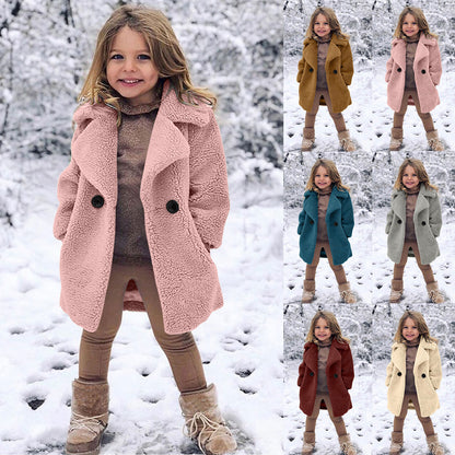 Girls' Fashion Lapel Solid Color Trench Coat