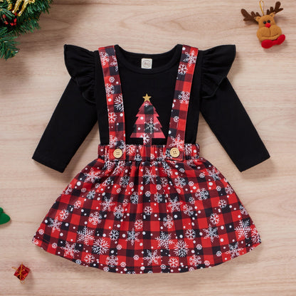 Christmas Clothing Print Tshirt Plaid Skirts