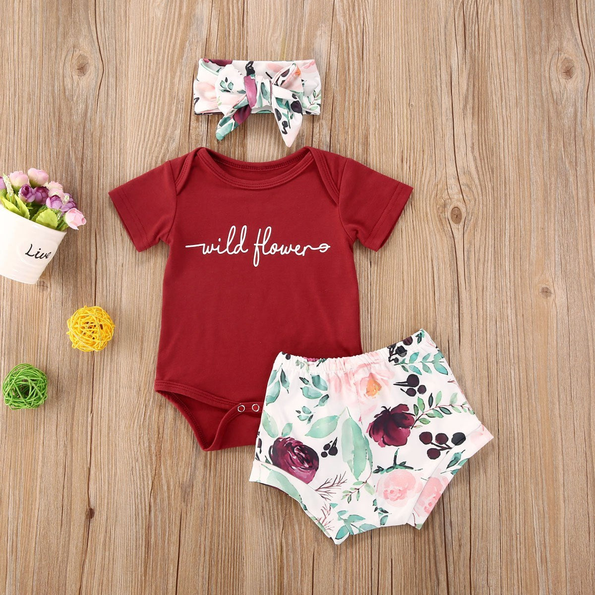 Red Baby Girl Cotton Clothes Set Letters