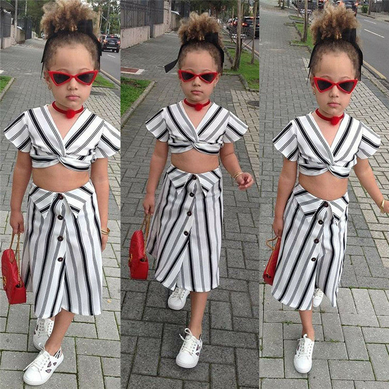 Children's Clothing Baby Girl Suit Striped Sleeveless Short Top And Long Skirt