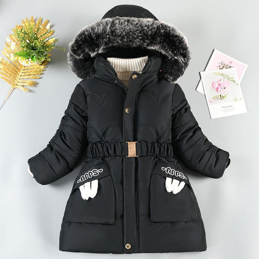 Mid-length Fleece Waisted Large Fur Collar Cotton Coat