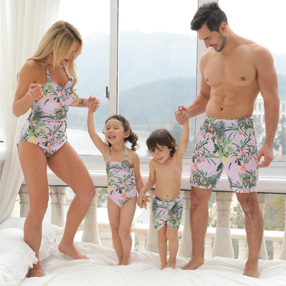 Printed Mother And Daughter Bikini Father And Son Swim Shorts