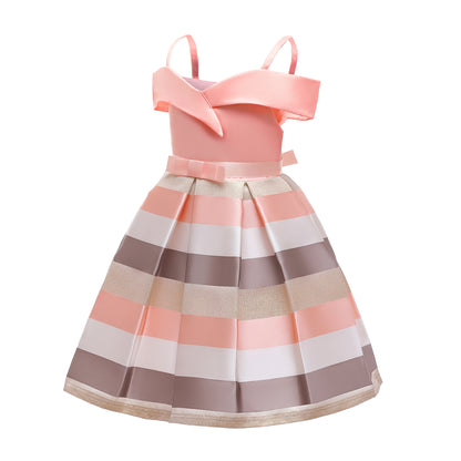 Fashion Sling Dress Walang Strapless Striped Birthday Dress ng mga Bata