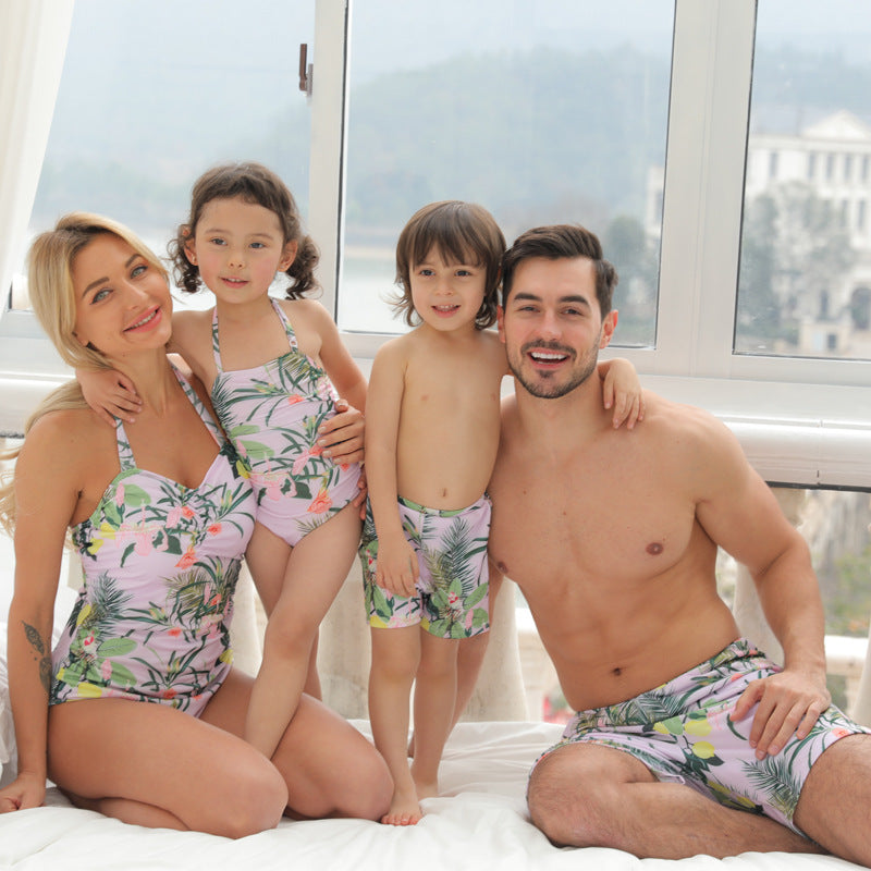 Printed Mother And Daughter Bikini Father And Son Swim Shorts