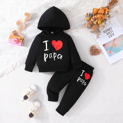 New Baby Love Letter Printed Hoodie Trousers Set