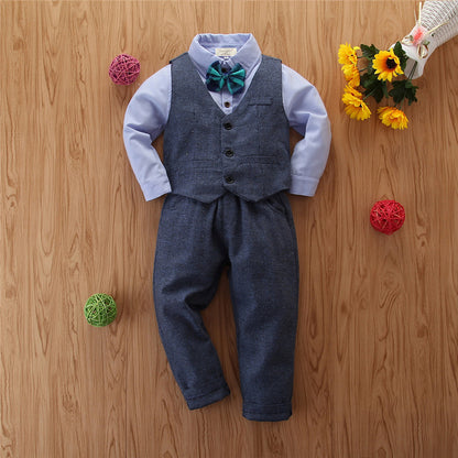 Children's Clothing Boys' Gentleman Long-sleeved Shirt And Pants Three-piece Suit