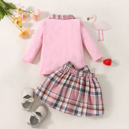 Ins New Children's Clothing Long-sleeved Shirt Plaid Skirt Suit