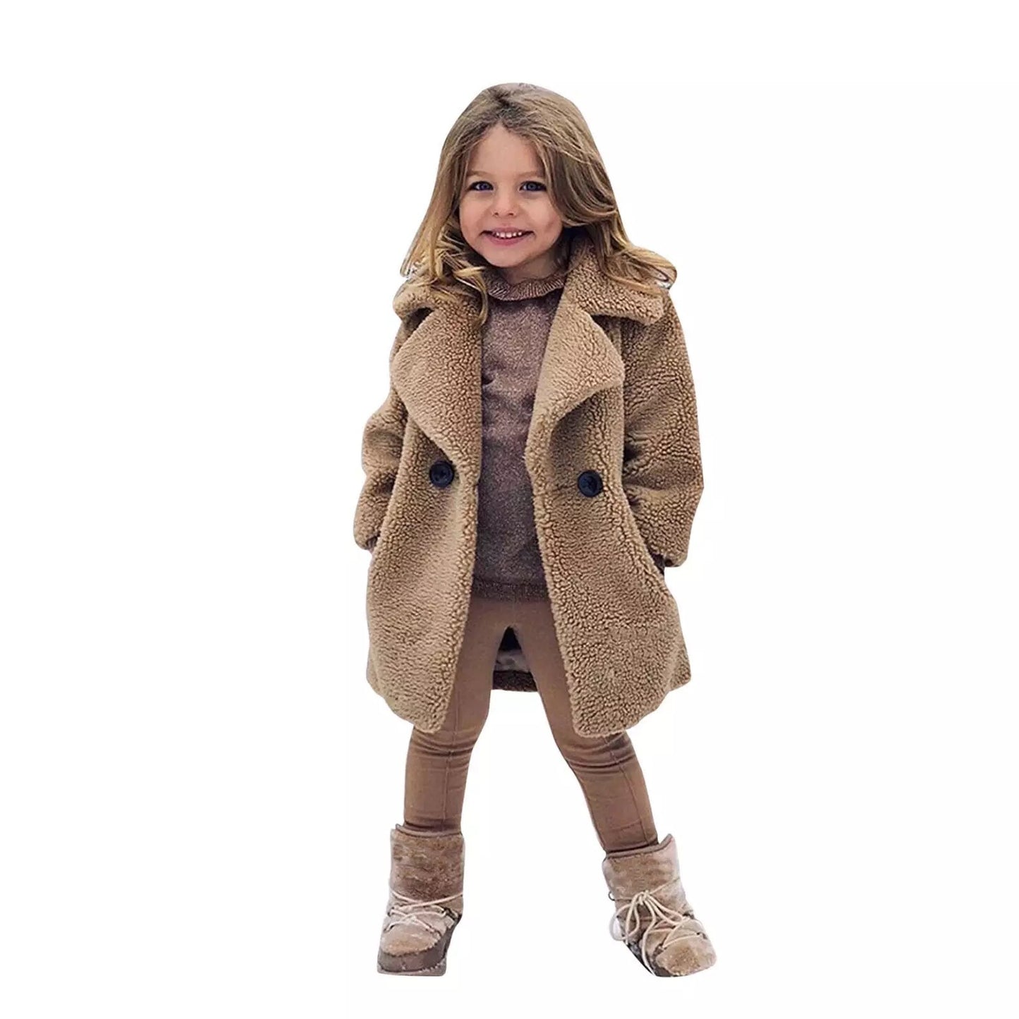 Girls' Fashion Lapel Solid Color Trench Coat