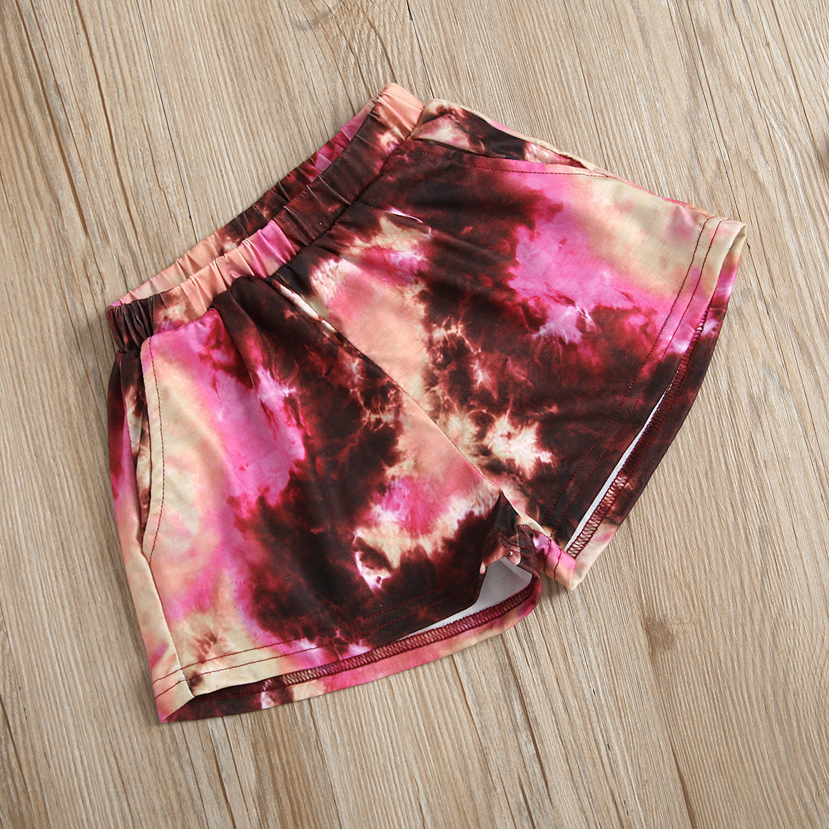 Children's Tie-dyed Round Neck Top And Shorts Suit