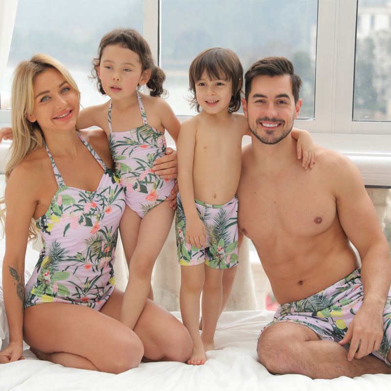 Printed Mother And Daughter Bikini Father And Son Swim Shorts