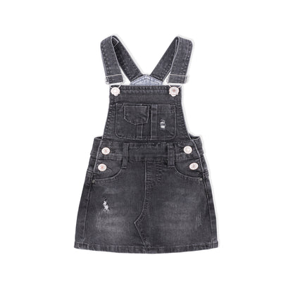 Stretch Ripped Denim Slip Dress For Baby Girls