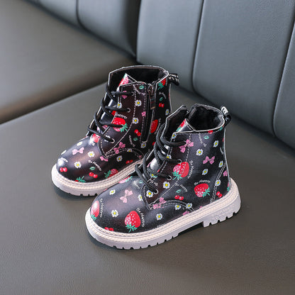 Girls Martin Boots Cute Strawberry Short Boots