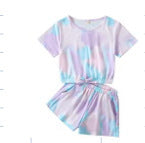 Children's Tie-dyed Round Neck Top And Shorts Suit